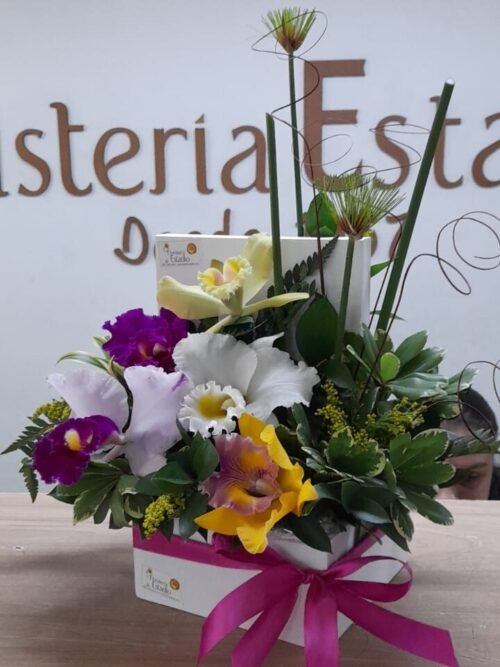 Caja cuadrada en orquideas