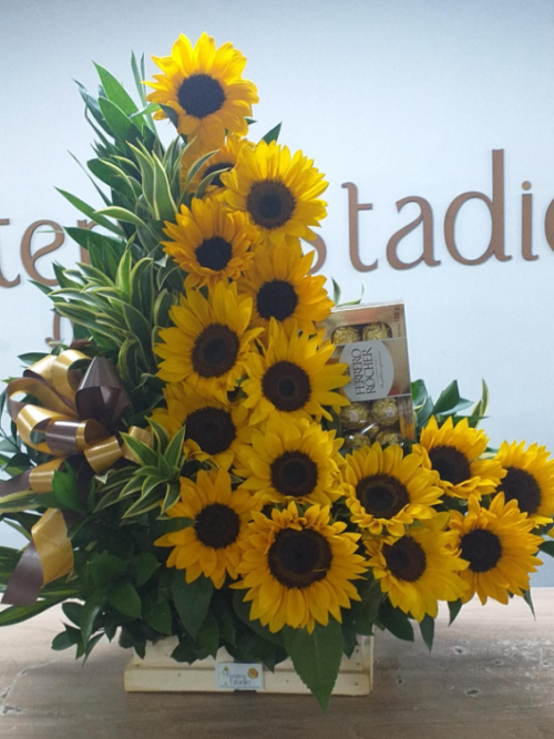Resplandor de Girasoles con Chocolates